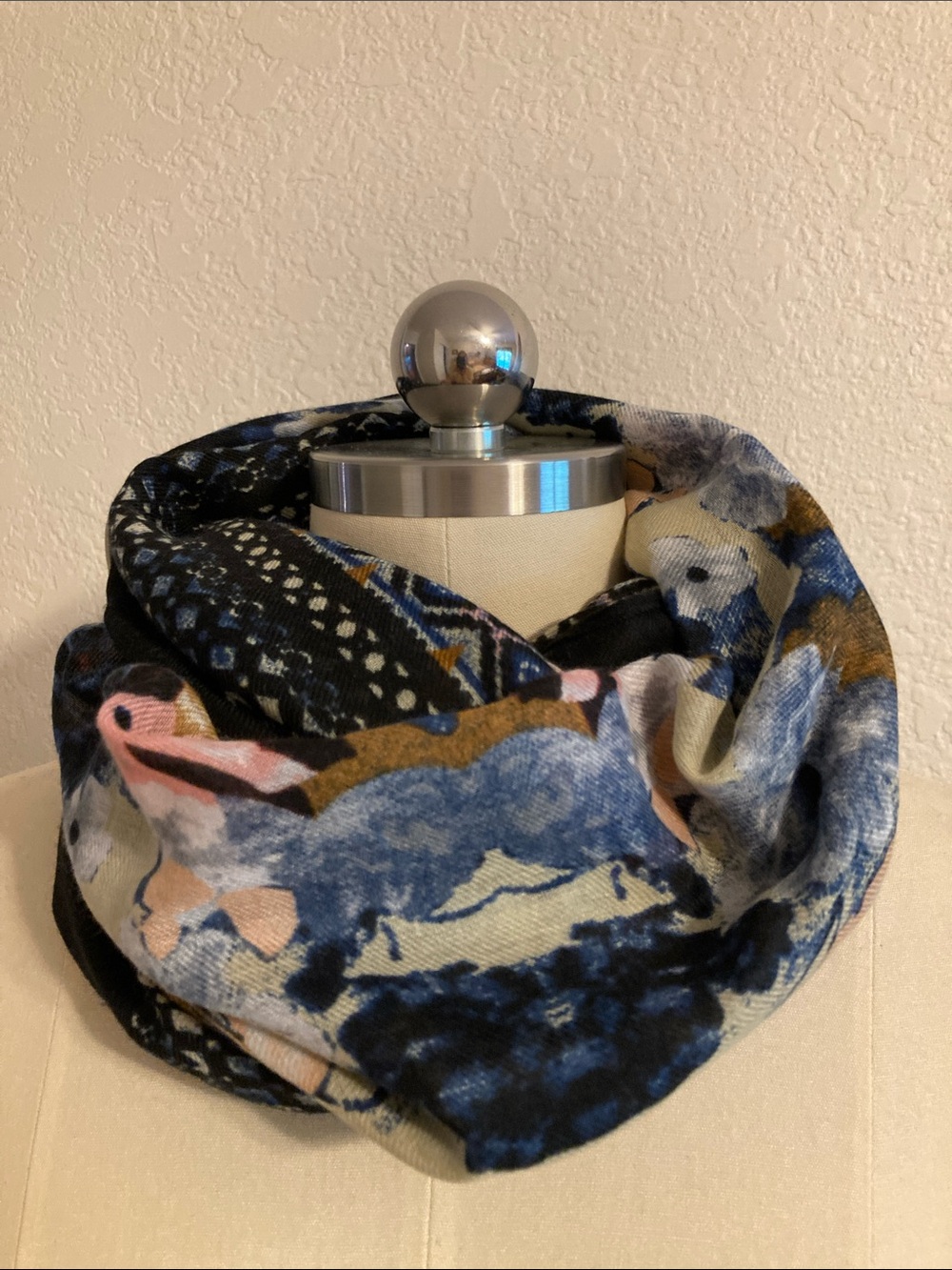 Banana Republic Navy Floral Infinity Scarf with Blue, Pink & Gold Accents - Picture 3 of 5